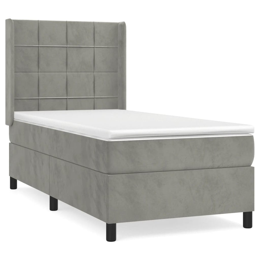 Boxspring Met Matras Fluweel Lichtgrijs 80 x 200 cm Blok met vierkanten