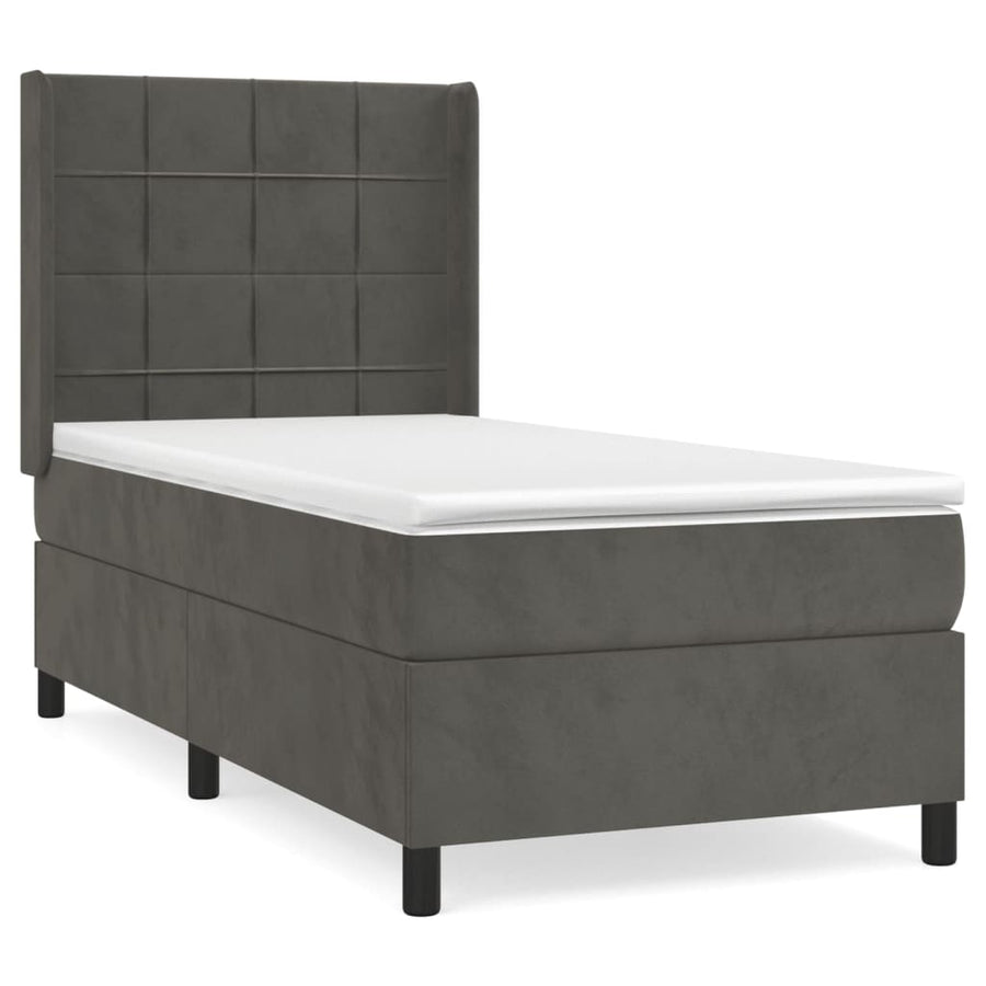 Boxspring Met Matras Fluweel Donkergrijs 80 x 200 cm Blok met vierkanten