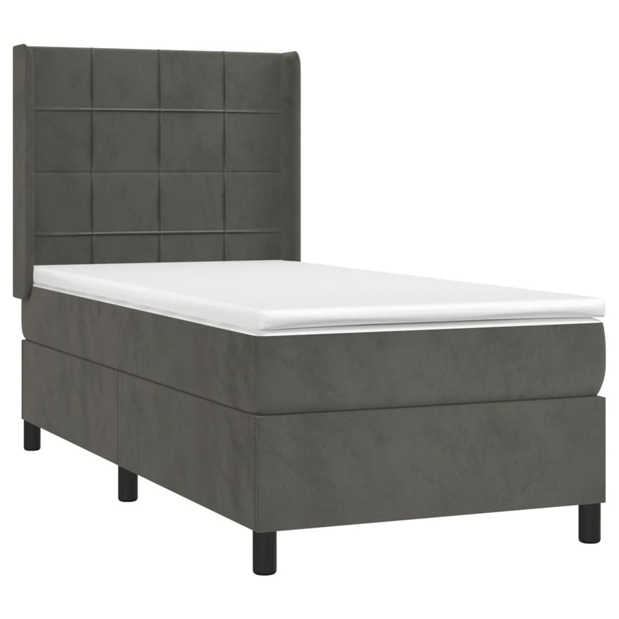 Boxspring Met Matras Fluweel Donkergrijs 80 x 200 cm Blok met vierkanten