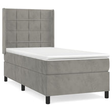 Boxspring Met Matras Fluweel Lichtgrijs 90 x 190 cm Blok met vierkanten