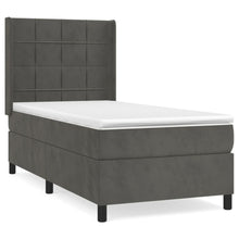 Boxspring Met Matras Fluweel Donkergrijs 90 x 190 cm Blok met vierkanten