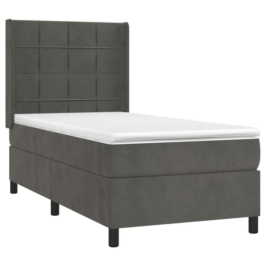 Boxspring Met Matras Fluweel Donkergrijs 90 x 190 cm Blok met vierkanten