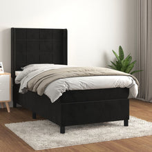 Boxspring Met Matras Fluweel Zwart 90 x 190 cm Blok met vierkanten