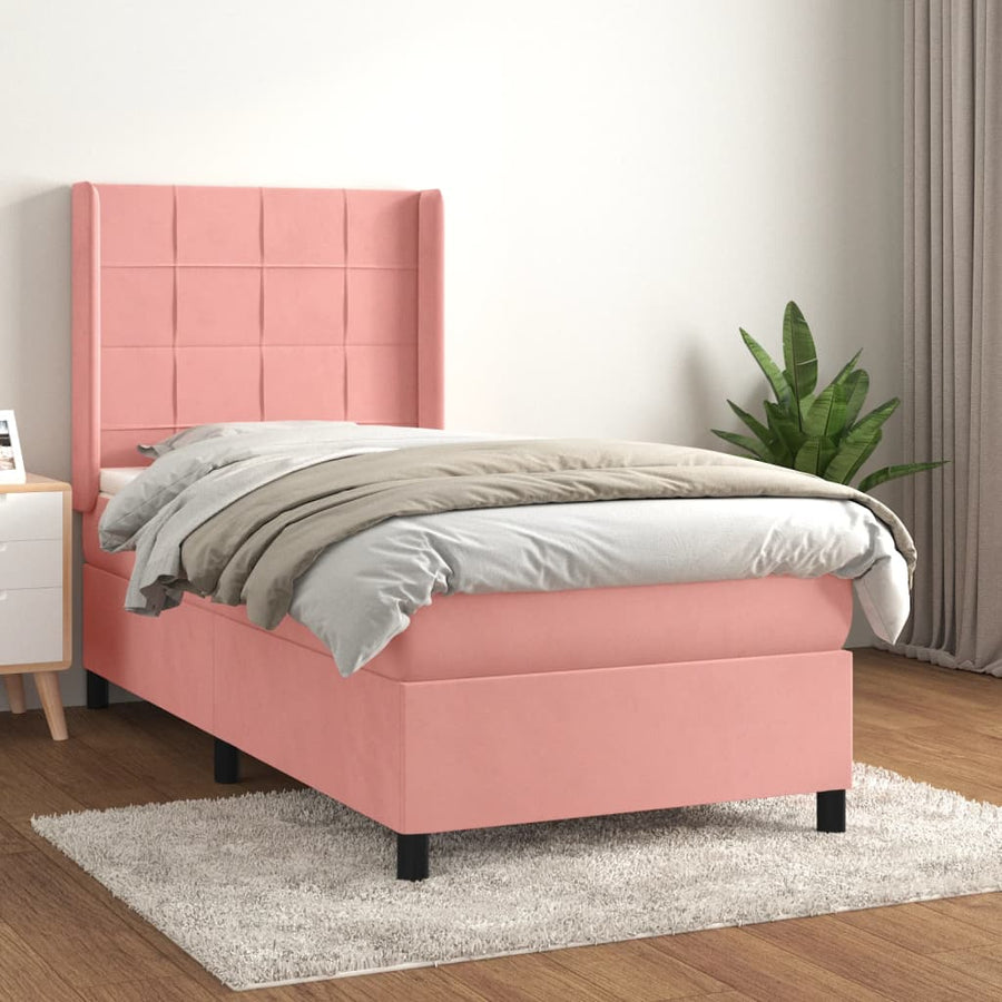 Boxspring Met Matras Fluweel Roze 90 x 190 cm Blok met vierkanten