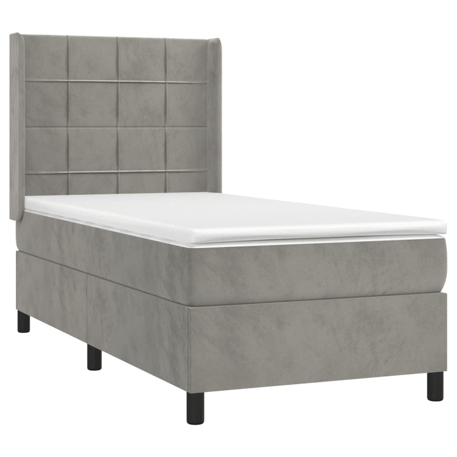 Boxspring Met Matras Fluweel Lichtgrijs 90 x 200 cm Blok met vierkanten