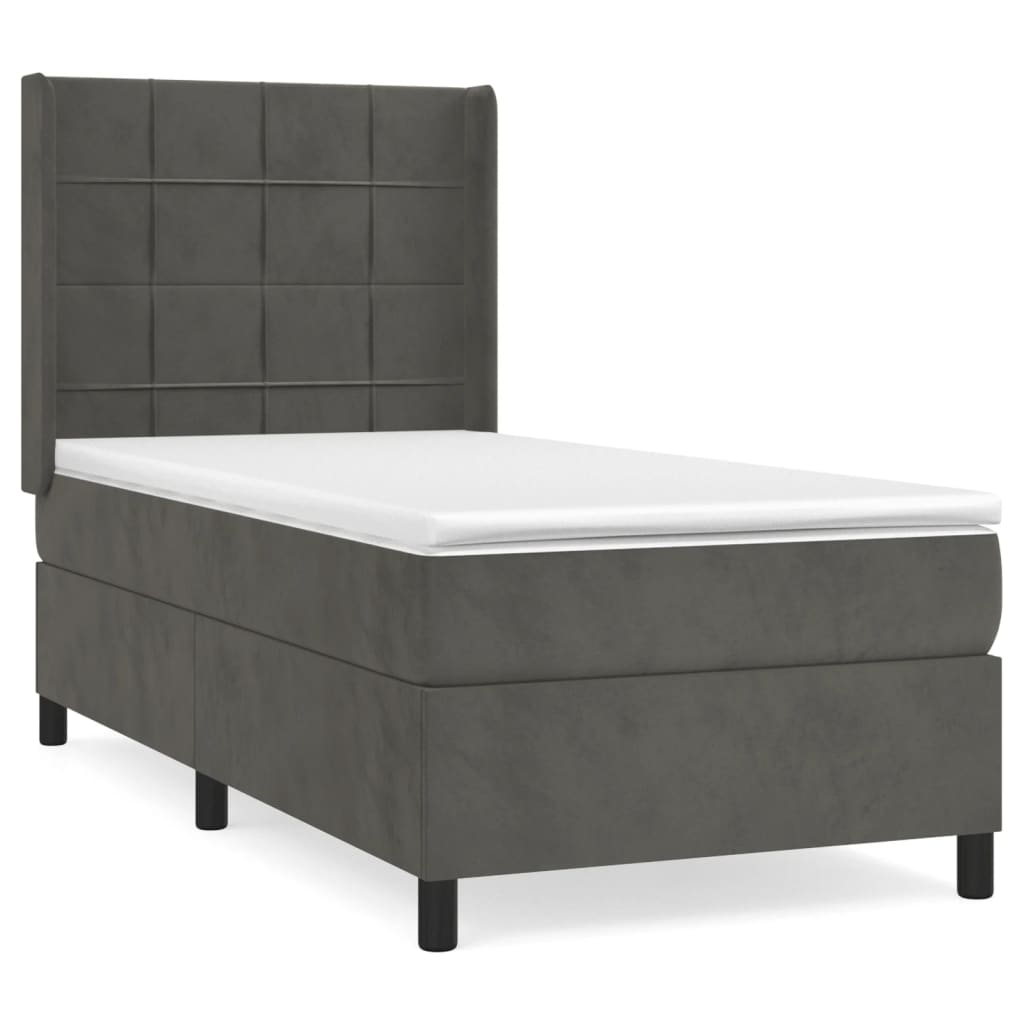 Boxspring Met Matras Fluweel Donkergrijs 90 x 200 cm Blok met vierkanten