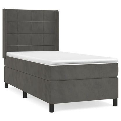 Boxspring Met Matras Fluweel Donkergrijs 90 x 200 cm Blok met vierkanten