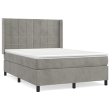 Boxspring Met Matras Fluweel Lichtgrijs 140 x 200 cm Blok met vierkanten