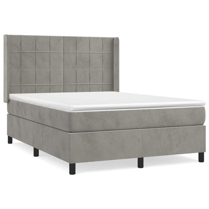 Boxspring Met Matras Fluweel Lichtgrijs 140 x 200 cm Blok met vierkanten
