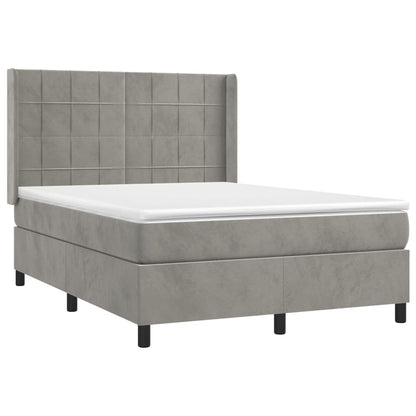 Boxspring Met Matras Fluweel Lichtgrijs 140 x 200 cm Blok met vierkanten