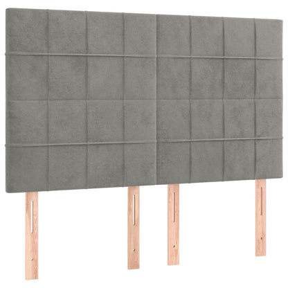 Boxspring Met Matras Fluweel Lichtgrijs 140 x 200 cm Blok met vierkanten