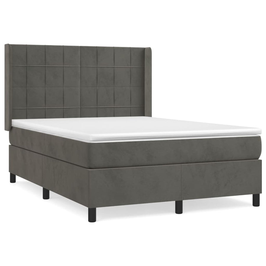 Boxspring Met Matras Fluweel Donkergrijs 140 x 200 cm Blok met vierkanten