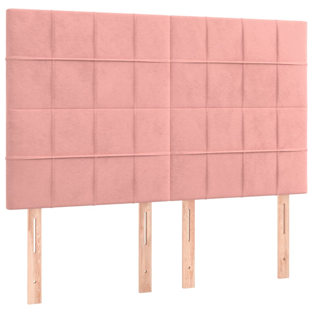 Boxspring Met Matras Fluweel Roze 140 x 200 cm Blok met vierkanten