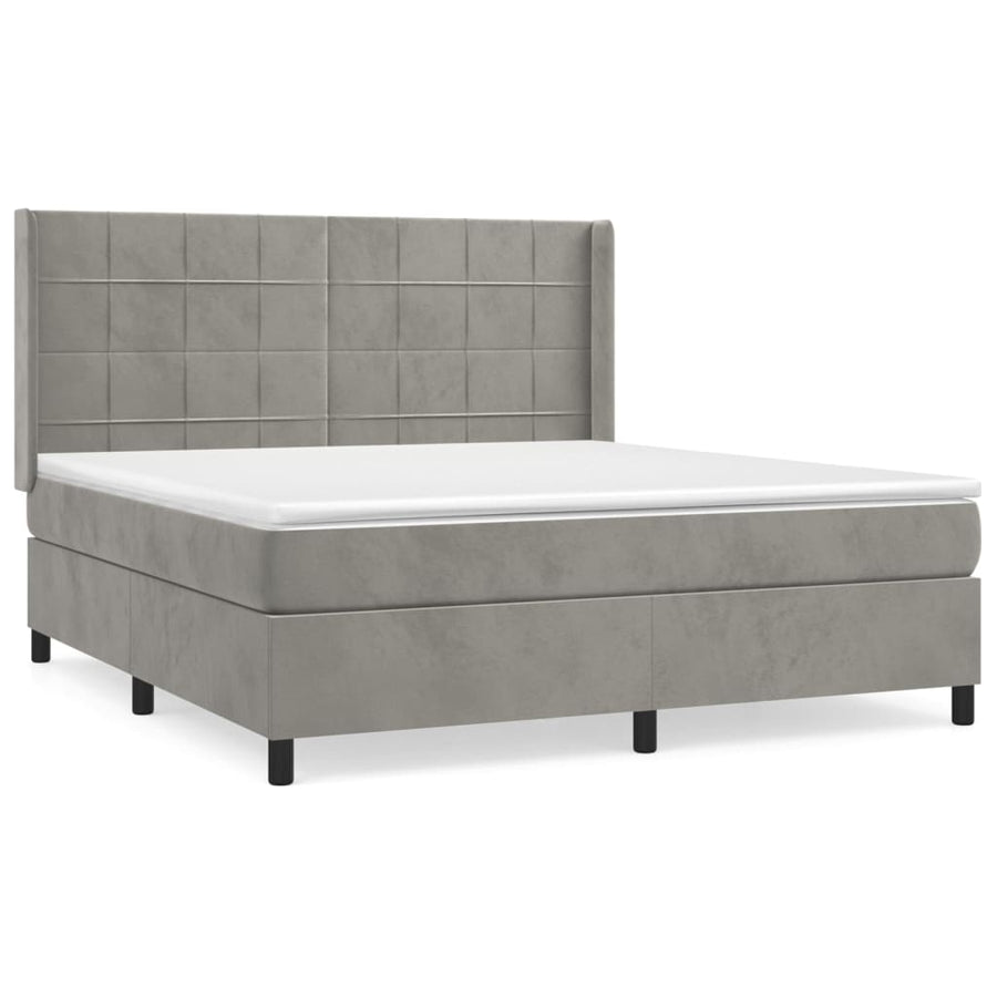 Boxspring Met Matras Fluweel Lichtgrijs 180 x 200 cm Blok met vierkanten