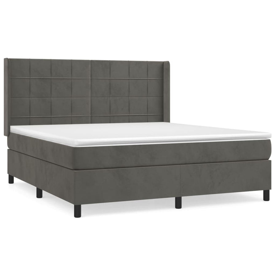 Boxspring Met Matras Fluweel Donkergrijs 180 x 200 cm Blok met vierkanten