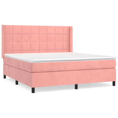 Boxspring Met Matras Fluweel Roze 180 x 200 cm Blok met vierkanten