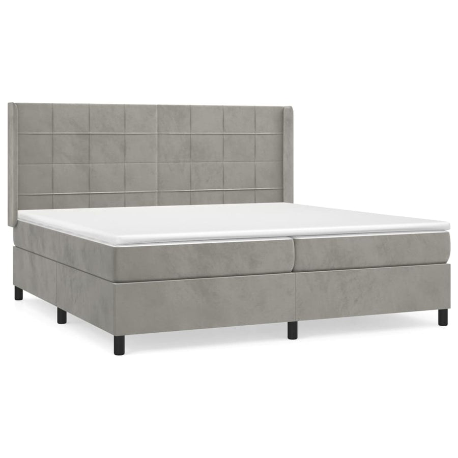 Boxspring Met Matras Fluweel Lichtgrijs 200 x 200 cm Blok met vierkanten