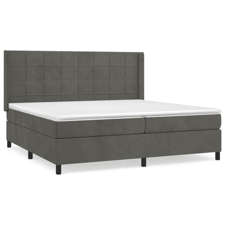Boxspring Met Matras Fluweel Donkergrijs 200 x 200 cm Blok met vierkanten