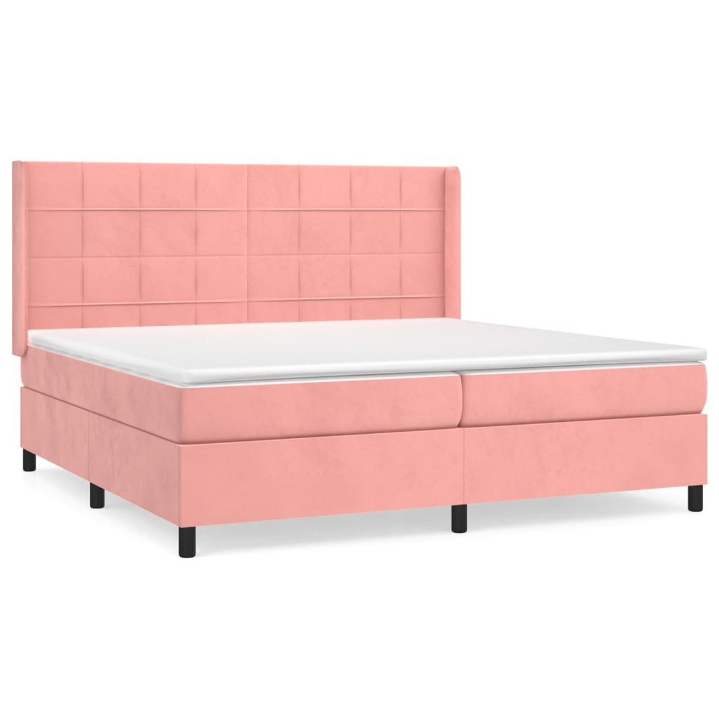 Boxspring Met Matras Fluweel Roze 200 x 200 cm Blok met vierkanten