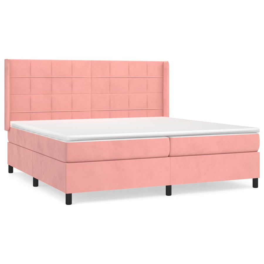 Boxspring Met Matras Fluweel Roze 200 x 200 cm Blok met vierkanten