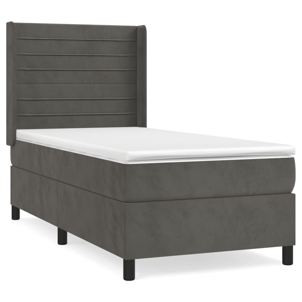 Boxspring Met Matras Fluweel Donkergrijs 80 x 200 cm Horizontale strepen