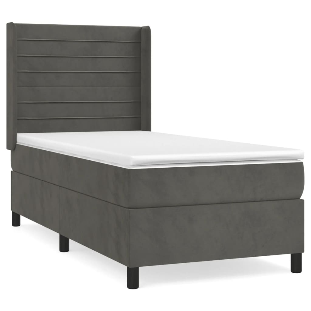 Boxspring Met Matras Fluweel Donkergrijs 90 x 190 cm Horizontale strepen