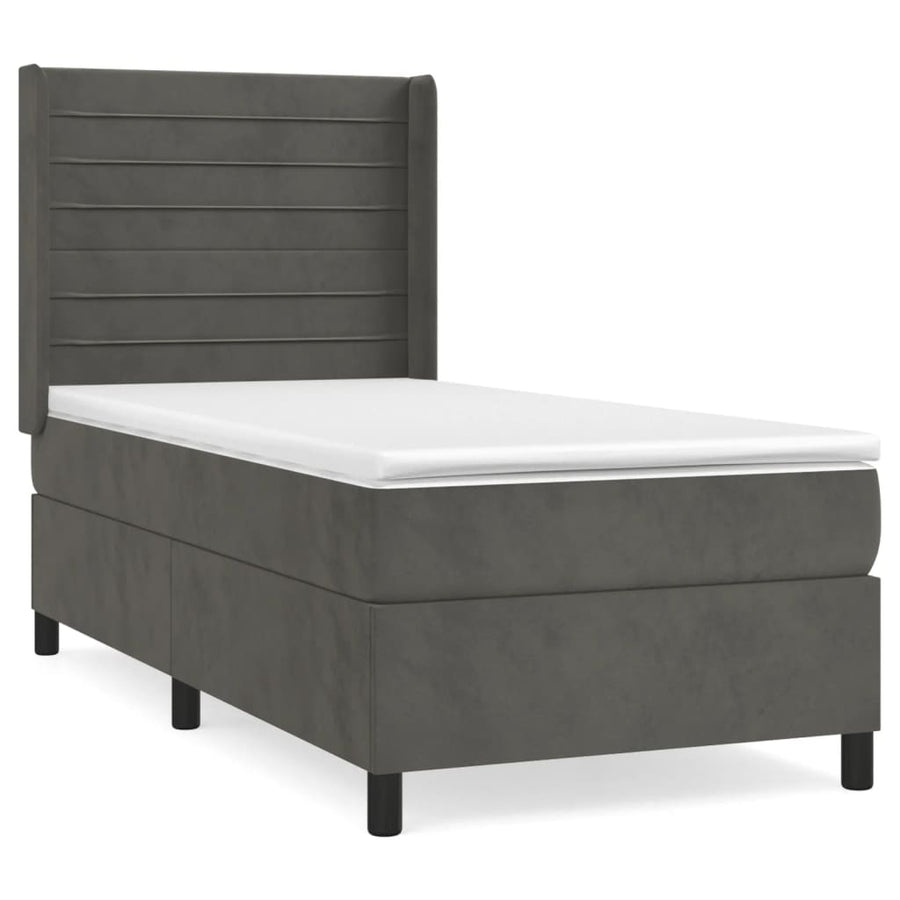 Boxspring Met Matras Fluweel Donkergrijs 90 x 190 cm Horizontale strepen