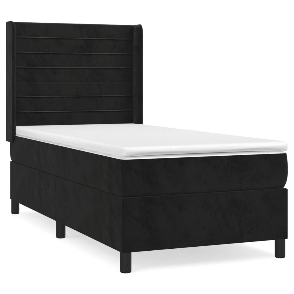 Boxspring Met Matras Fluweel Zwart 90 x 190 cm Horizontale strepen