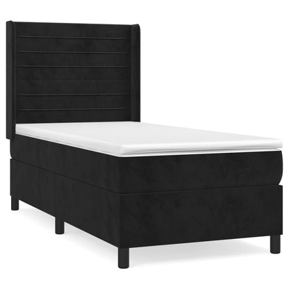 Boxspring Met Matras Fluweel Zwart 90 x 200 cm Horizontale strepen