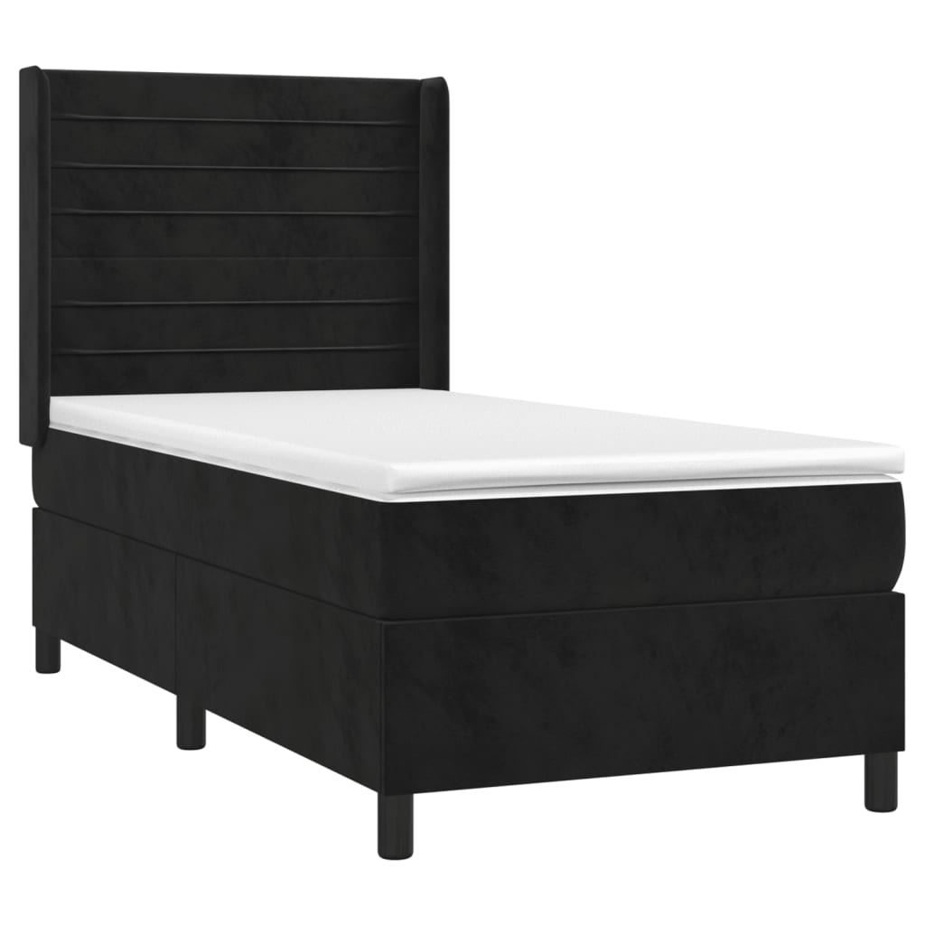 Boxspring Met Matras Fluweel Zwart 90 x 200 cm Horizontale strepen