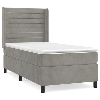 Boxspring Met Matras Fluweel Lichtgrijs 100 x 200 cm Horizontale strepen