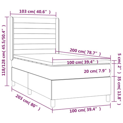 Boxspring Met Matras Fluweel Lichtgrijs 100 x 200 cm Horizontale strepen