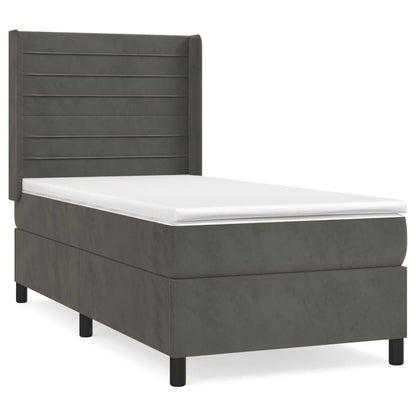 Boxspring Met Matras Fluweel Donkergrijs 100 x 200 cm Horizontale strepen