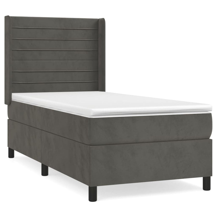 Boxspring Met Matras Fluweel Donkergrijs 100 x 200 cm Horizontale strepen