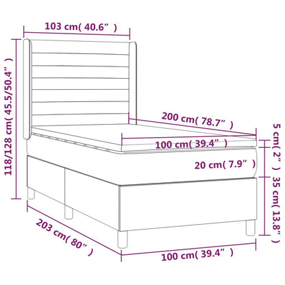 Boxspring Met Matras Fluweel Donkergrijs 100 x 200 cm Horizontale strepen
