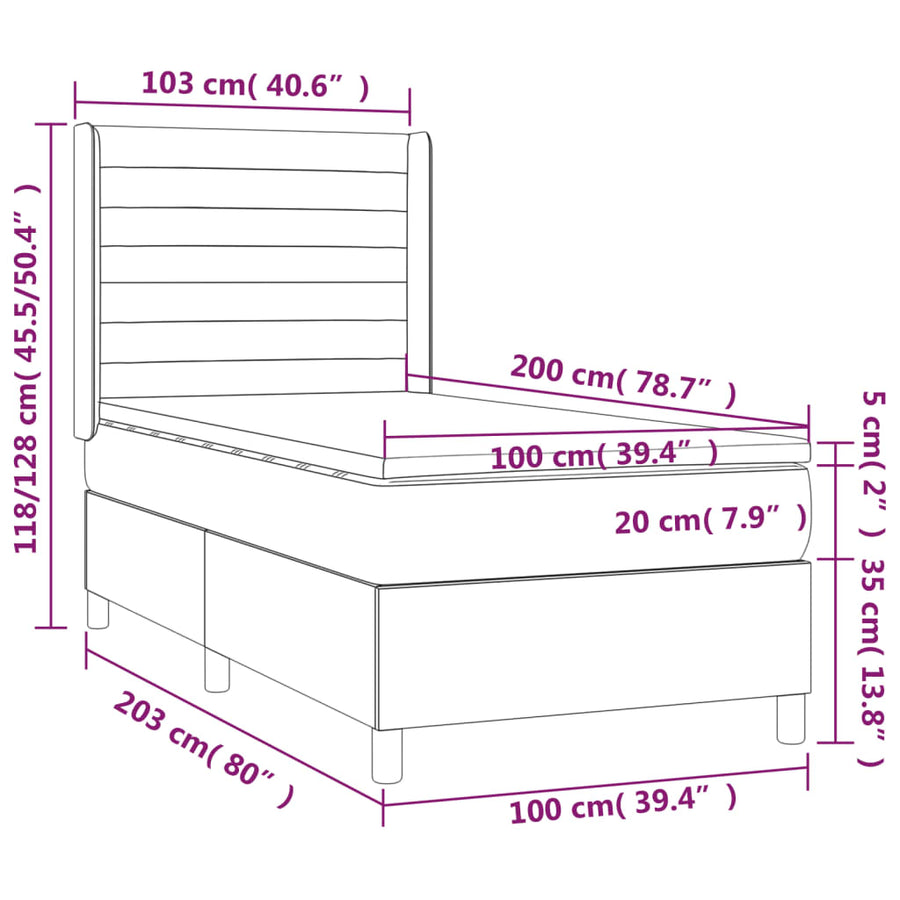 Boxspring Met Matras Fluweel Roze 100 x 200 cm Horizontale strepen