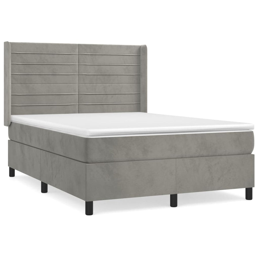 Boxspring Met Matras Fluweel Lichtgrijs 140 x 190 cm Horizontale strepen