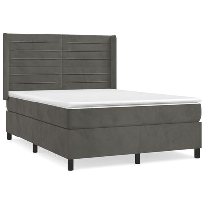 Boxspring Met Matras Fluweel Donkergrijs 140 x 190 cm Horizontale strepen