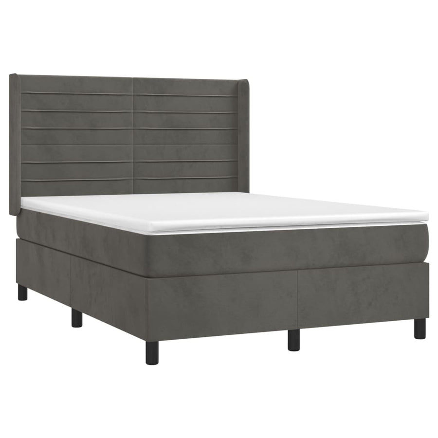 Boxspring Met Matras Fluweel Donkergrijs 140 x 190 cm Horizontale strepen