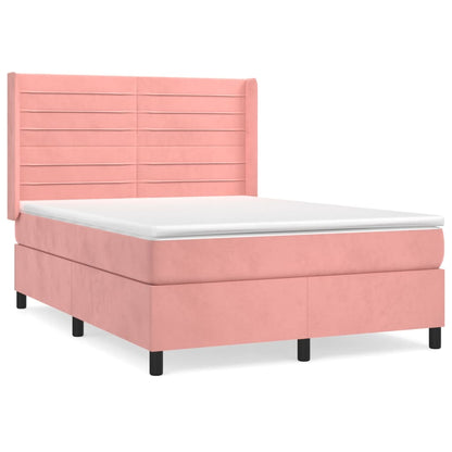 Boxspring Met Matras Fluweel Roze 140 x 190 cm Horizontale strepen