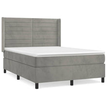 Boxspring Met Matras Fluweel Lichtgrijs 140 x 200 cm Horizontale strepen