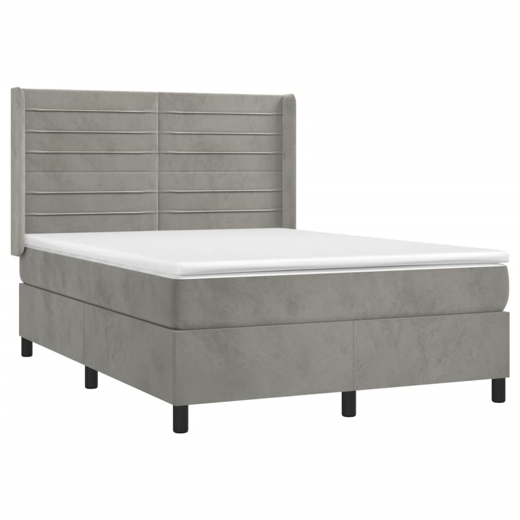 Boxspring Met Matras Fluweel Lichtgrijs 140 x 200 cm Horizontale strepen