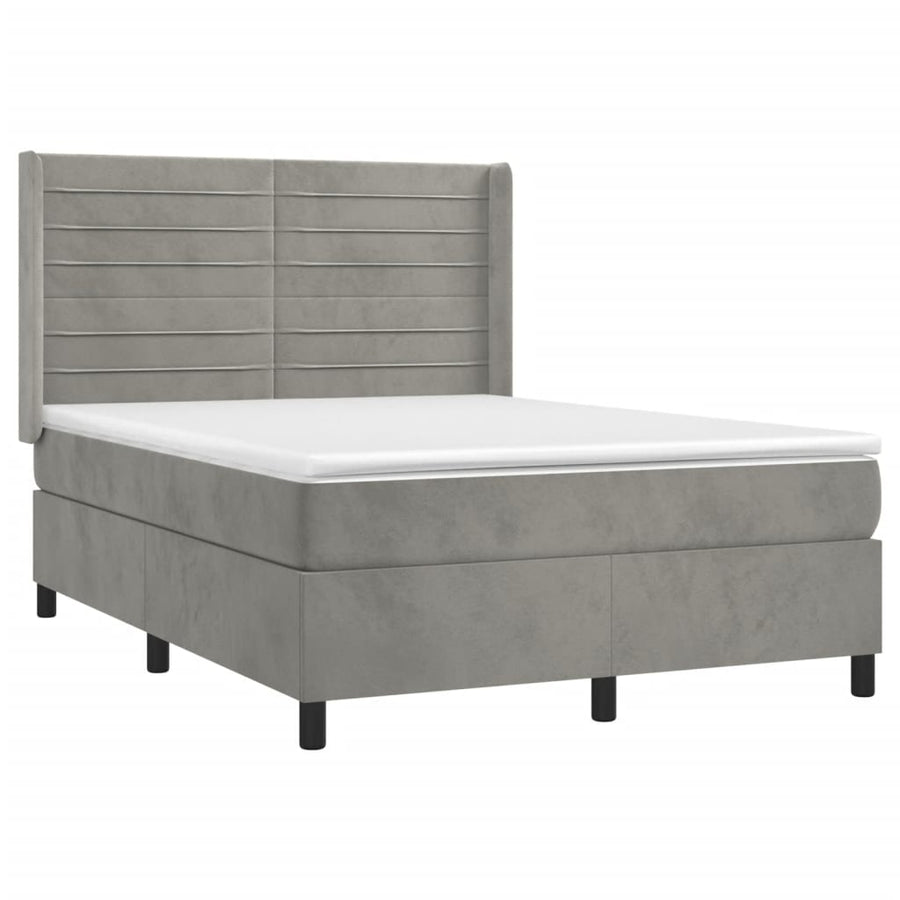Boxspring Met Matras Fluweel Lichtgrijs 140 x 200 cm Horizontale strepen