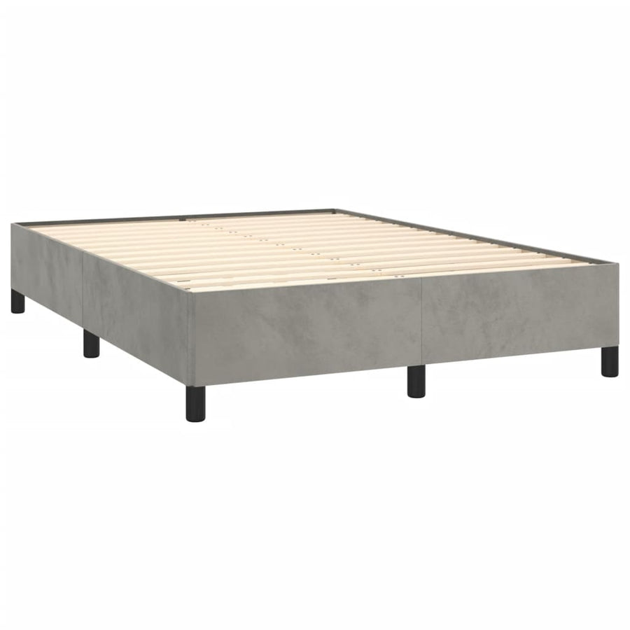 Boxspring Met Matras Fluweel Lichtgrijs 140 x 200 cm Horizontale strepen