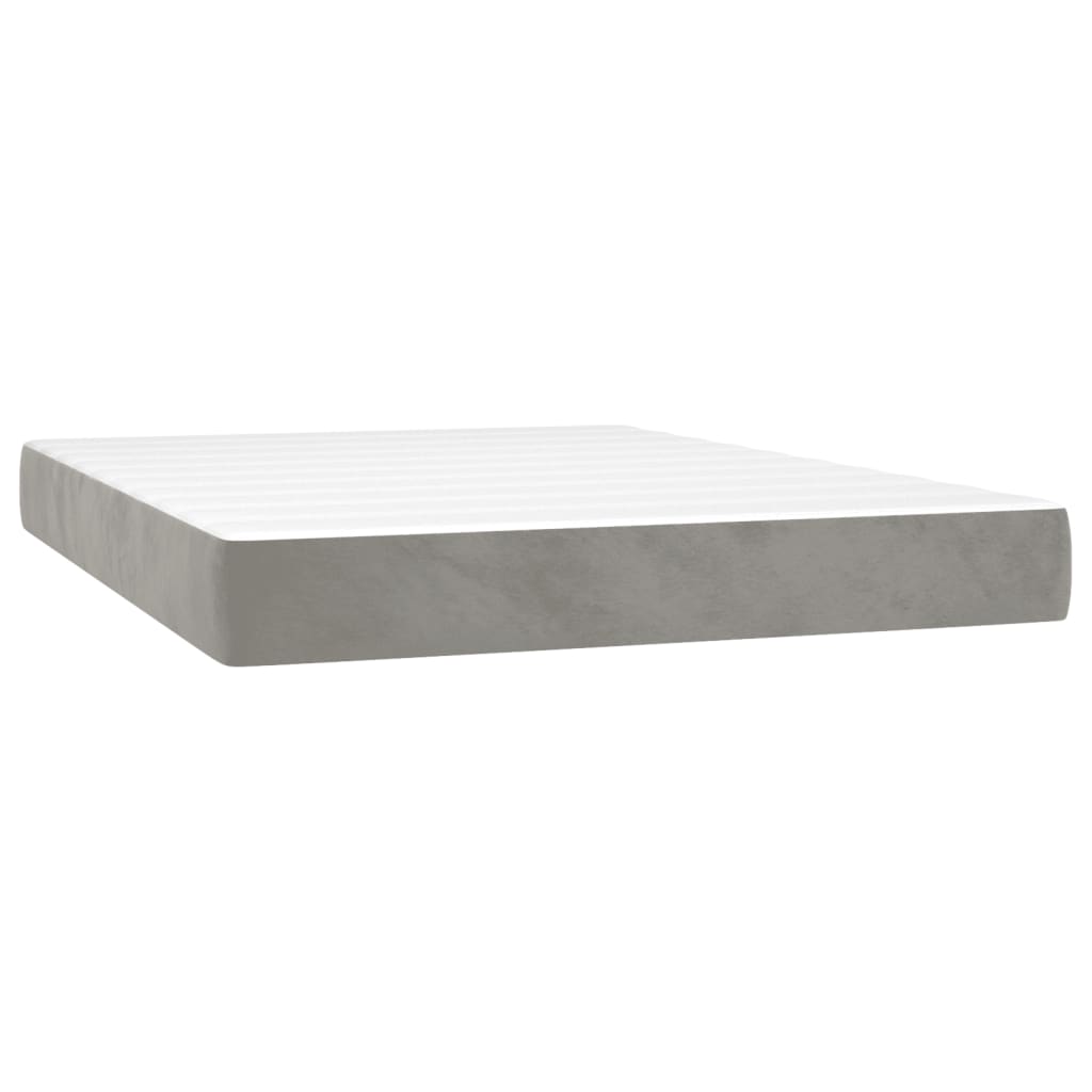 Boxspring Met Matras Fluweel Lichtgrijs 140 x 200 cm Horizontale strepen