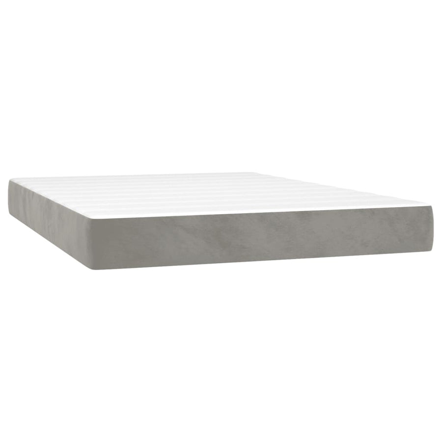 Boxspring Met Matras Fluweel Lichtgrijs 140 x 200 cm Horizontale strepen