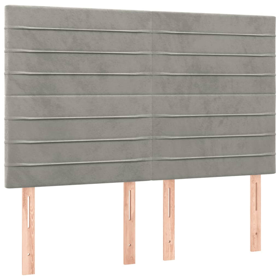 Boxspring Met Matras Fluweel Lichtgrijs 140 x 200 cm Horizontale strepen