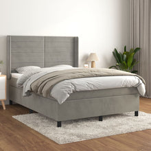 Boxspring Met Matras Fluweel Lichtgrijs 140 x 200 cm Horizontale strepen