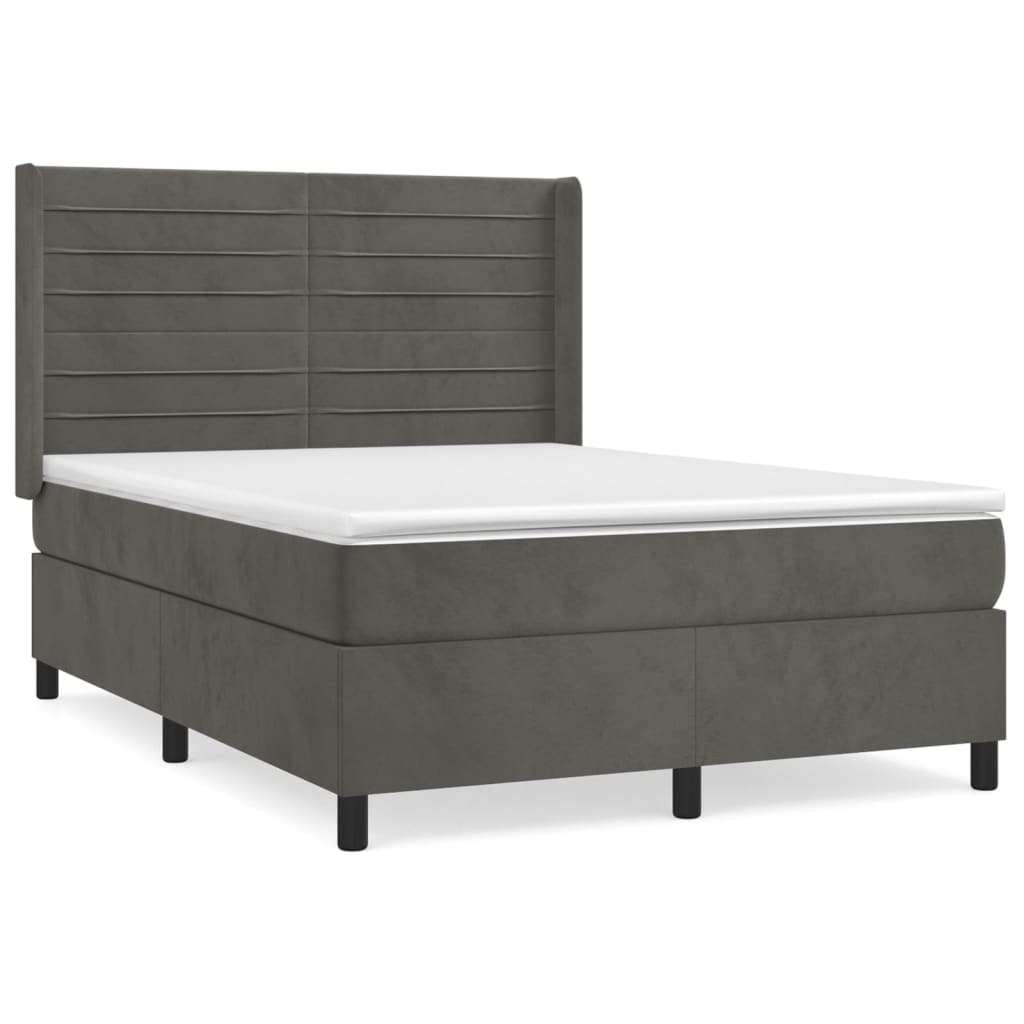Boxspring Met Matras Fluweel Donkergrijs 140 x 200 cm Horizontale strepen