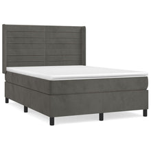 Boxspring Met Matras Fluweel Donkergrijs 140 x 200 cm Horizontale strepen